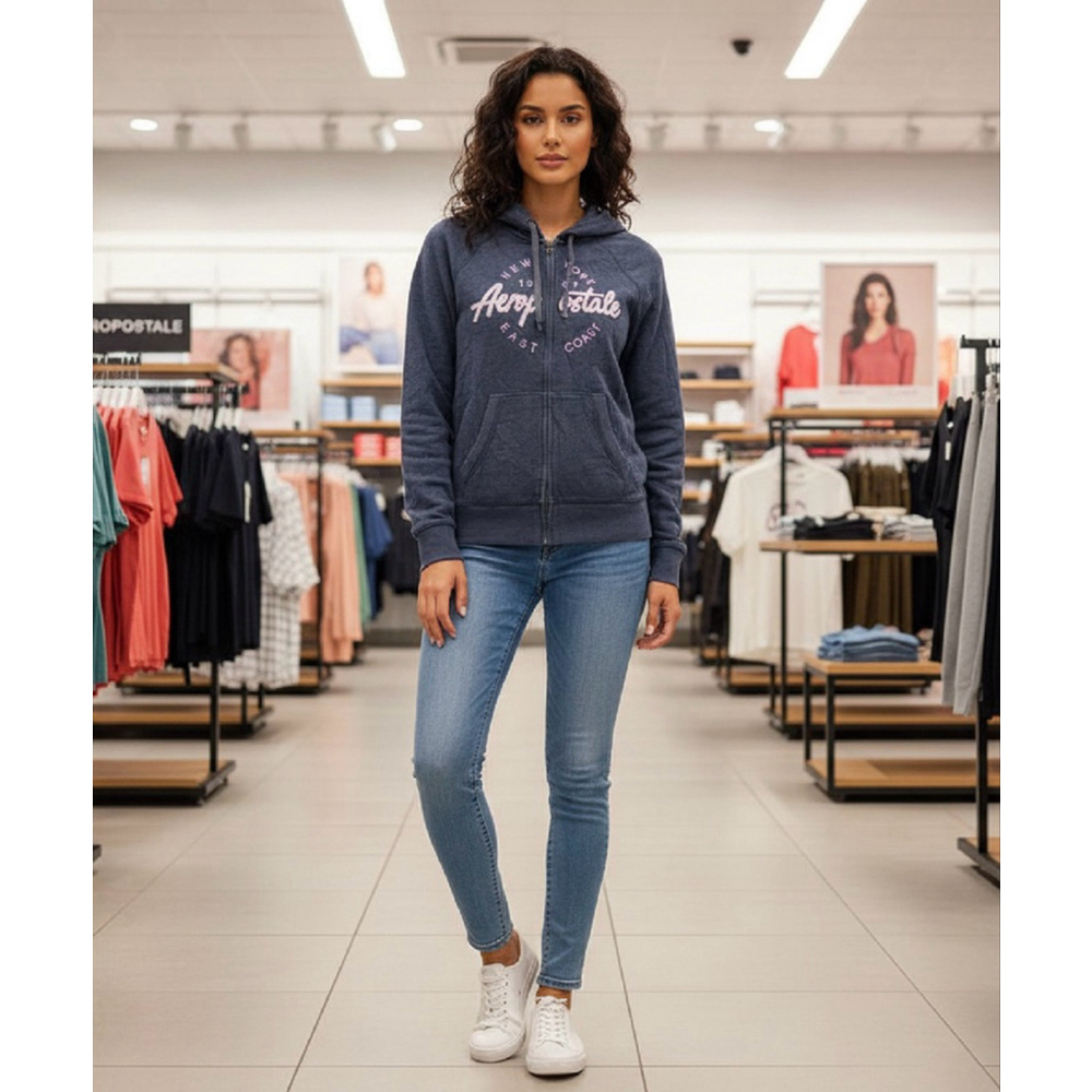 Women's Aeropostale Blue Full-Zip Hoodie M with Pink Logo